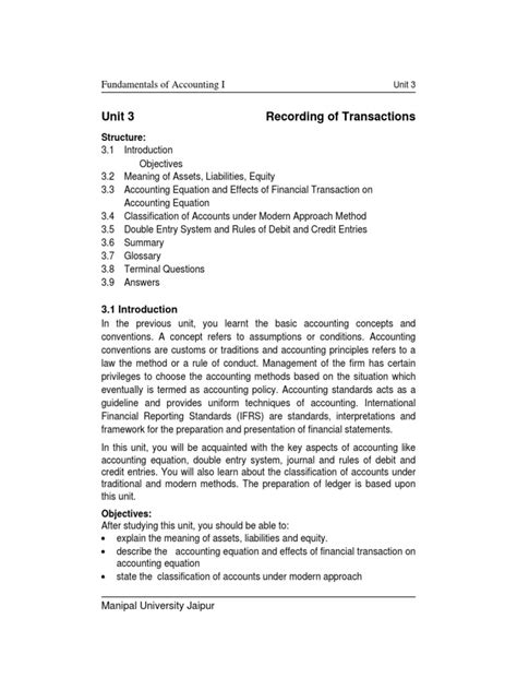 Unit 3 Recording Of Transactions Pdf Debits And Credits Equity