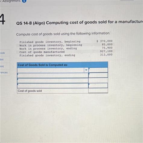 Solved Qs 14 8 Algo Computing Cost Of Goods Sold For A