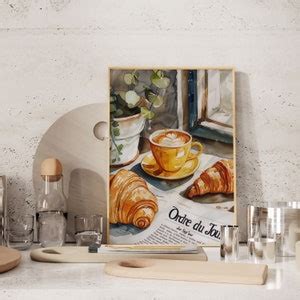 Croissant Print French Kitchen Wall Art Coffee Bar Print Coffee