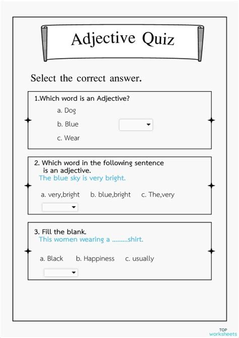 Adjective worksheet. Interactive worksheet | TopWorksheets