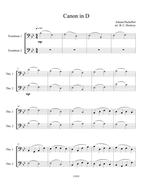 Canon In D Trombone Duet Arr B C Dockery By Johann Pachelbel Sheet Music For Trombone