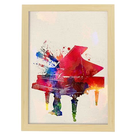 Poster Per Pianoforte Con Design Ad Acquerello. Mescola Di Fogli Con Un