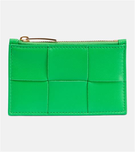 Intreccio Leather Card Holder In Green Bottega Veneta Mytheresa