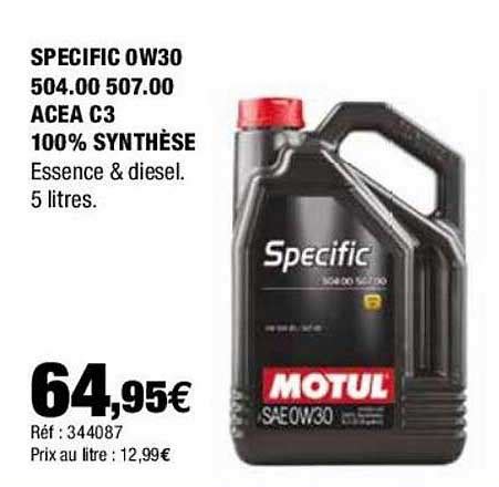 Promo Specific 0w30 504 00 507 00 Acea C3 100 Synthèse Motul chez