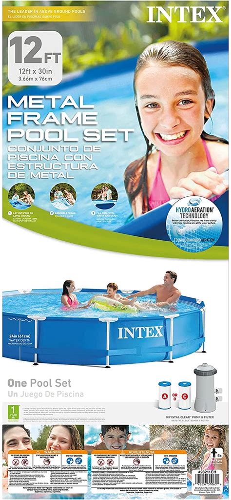 Intex 28211eh 12 Foot X 30 Inch Metal Frame Round 6 Person Outdoor Above Ground Swimming Pool