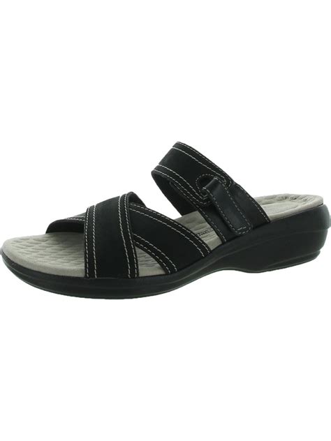 Clarks Womens Alexis Art Leather Slip On Slide Sandals Black 8 5 Narrow Aa N