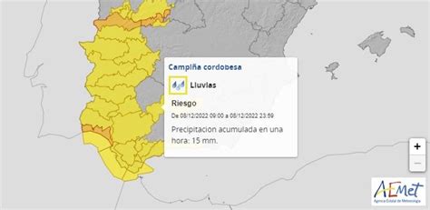 EL TIEMPO AEMET EN CÓRDOBA Aviso amarillo por lluvias para este