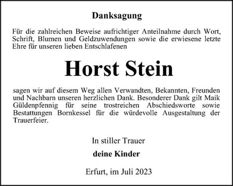 Traueranzeigen Von Horst Stein Trauer In Thueringen De