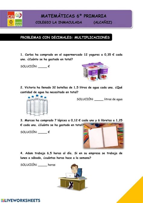 Problemas Multiplicaciones Decimales Worksheet Problemas De