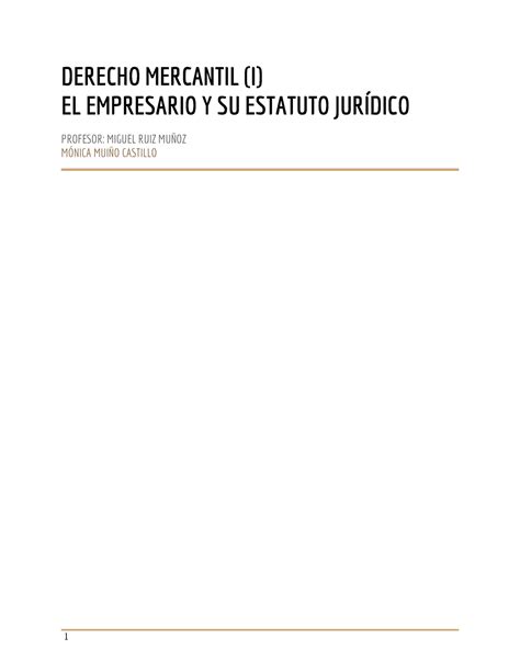 Derecho Mercantil I El Empresario Y Su Estatuto Jur Dico Derecho