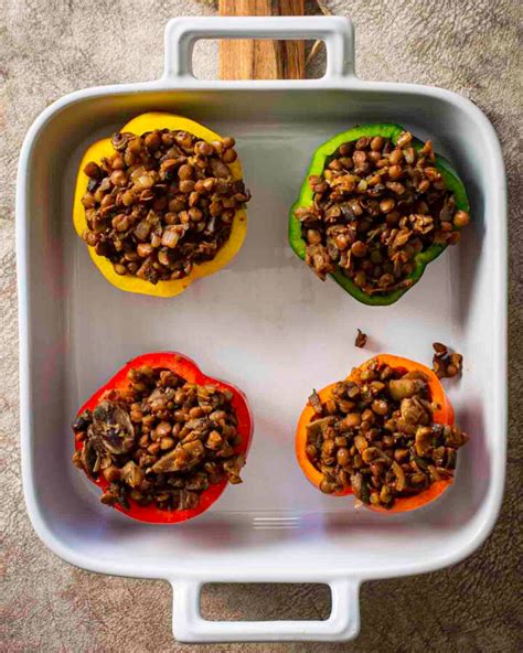 Vegetarian Stuffed Peppers with Mushrooms and Lentils - Shane & Simple