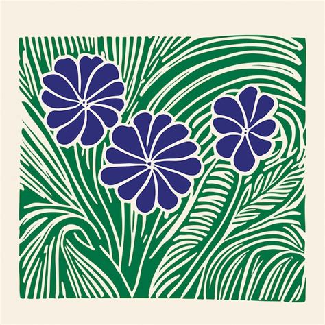 Premium Vector Retro Linocut Flower Art Botanical Print