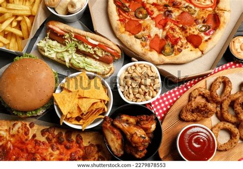 Pizza Chips Other Fast Food Background Stock Photo 2279878553 ...