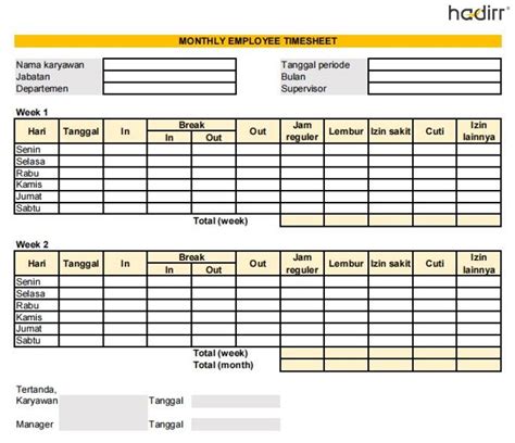 Contoh Timesheet Kerja Karyawan Dan Cara Membuatnya Aplikasi Absensi