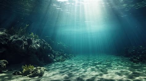 Premium Photo | An underwater image of the ocean floor with sunlight ...