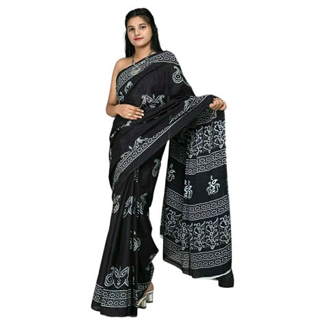 Shop Black Colour Bagru Print Saree GI Heritage