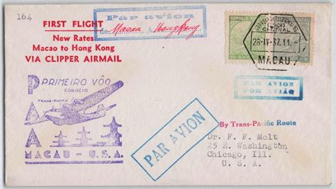 Macau Hong Kong Paa Clipper Airmail Pacific Route First Flight