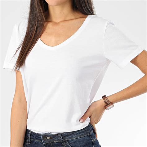 Only Tee Shirt Femme Col V Pure Life Blanc LaBoutiqueOfficielle