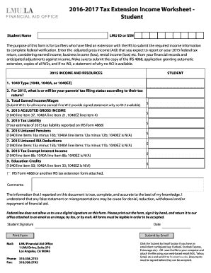 Fillable Online Financialaid Lmu Tax Extension Income