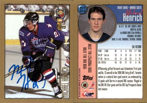 Michael Henrich Signed 1998 99 Topps 223 Card Barrie Colts Auto Au Ebay