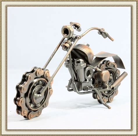 Recycled Metal Art Hand Made Vintage Harley Davidson Motorcycle Model