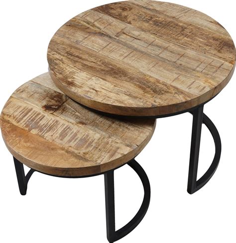 Set Van 2 Robuuste Houten Salontafels Met 75 Cm Dik Blad