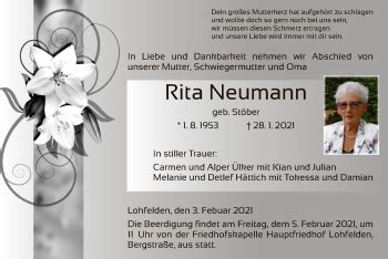 Traueranzeigen Von Rita Neumann Trauer HNA De