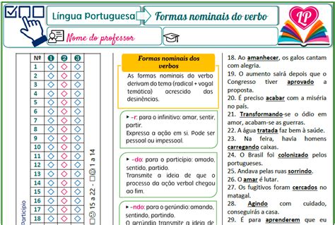 Formas Nominais Do Verbo Loteria Gramatical 1 Lição Prática