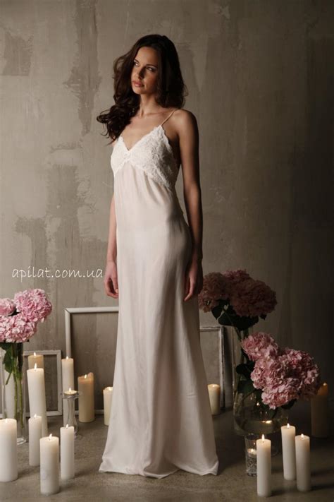 Long Silk Bridal Nightgown With Open Back And Lace F Lingerie