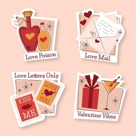 Free Vector Flat Valentines Day Stickers Collection