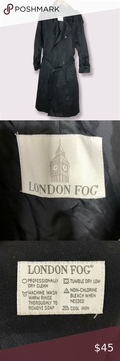 London Fog Button Front Belted Long Black Trench Rain Coat 40 Reg