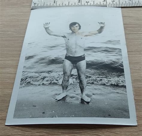 Shirtless Man Trunks Bulge Beefcake Affectionate Guy Muscle Gay Int Vtg