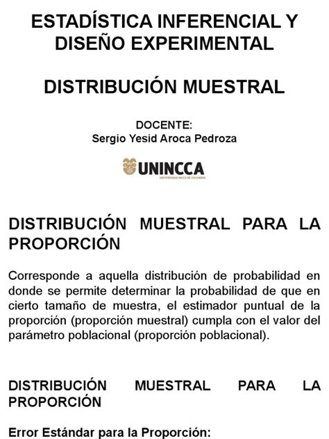 Distribución Muestral Para La Proporción Pdf Muestreo Estadísticas Estimador