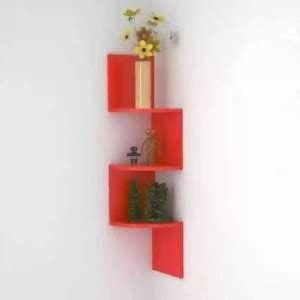 Onlinecraft Wooden Wall Mounted Floating Zig Zag Corner Rack Shelf For