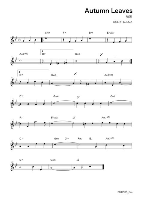 ジャズ譜！jazzsheetmusic Autumnleaves枯葉楽譜sheet Music