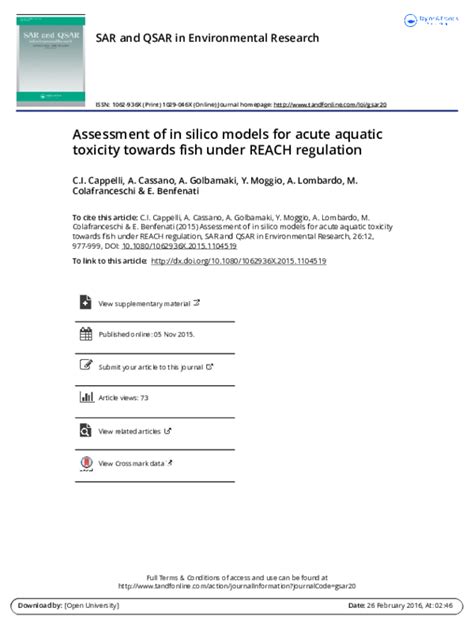 (PDF) Assessment of in silico models for acute aquatic toxicity towards ...