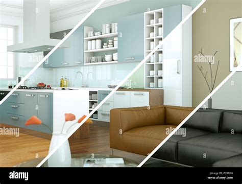 Splitted color variations of a modern loft interior design Stock Photo ...