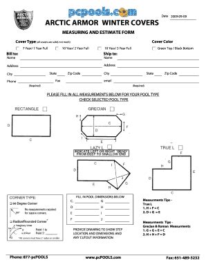 Fillable Online ARCTIC ARMOR MEASURING AND ESTIMATE FORM PC Pools Fax