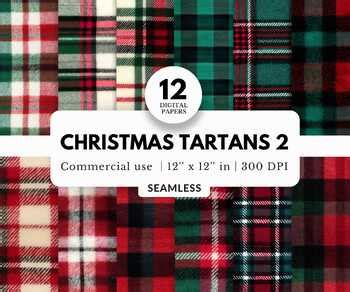 12 Christmas Tartans 2 Digital Papers Tileable Pattern Red Green