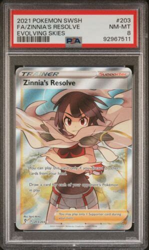 PSA 8 Pokemon Card Evolving Skies 203 203 ZINNIA S RESOLVE Holo