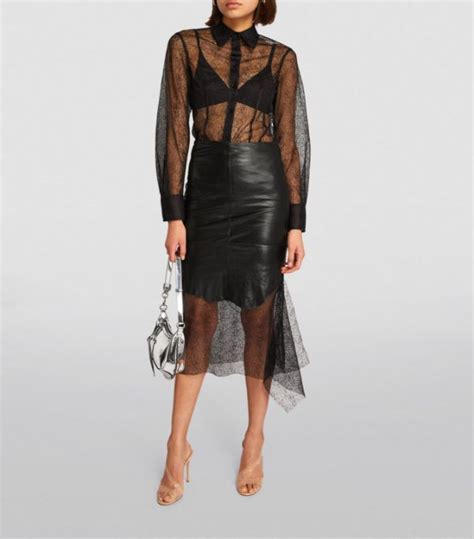 Womens Helmut Lang Black Leather Asymmetric Midi Skirt Harrods UK