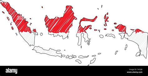 Indonesia Map Hand Drawn Sketch Vector Concept Illustration Flag