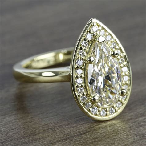 Dramatic Pear Cut Diamond with Yellow Gold Halo Ring (1.50 Carat)