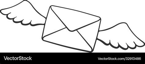 Doodle Flying Closed Envelope With Wings Vector Image