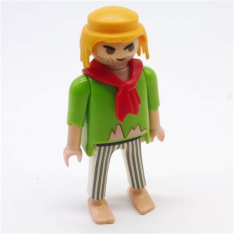 Playmobil Male Pirate Green Striped Pants Red Scarf Barefoot Yellowing