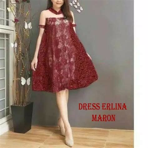 Jual Pakaian Natal Terbaru Dres Wanita Kekinian Dress Brukat Scarlet