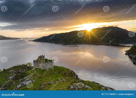 Aerial Drone Shot Of Castle Tioram Scottish Highlands Stock Image