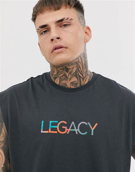 Asos Design Oversized Sleeveless T Shirt With Legacy Chest Print Black