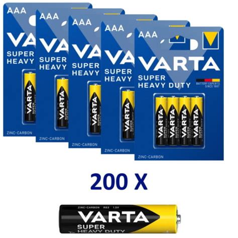 200 X Varta Superlife Heavy Duty Micro AAA LR03 Batterie Zink Carbon