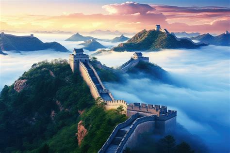 The Great Wall of China at sunrise,panoramic view, The Great Wall of ...